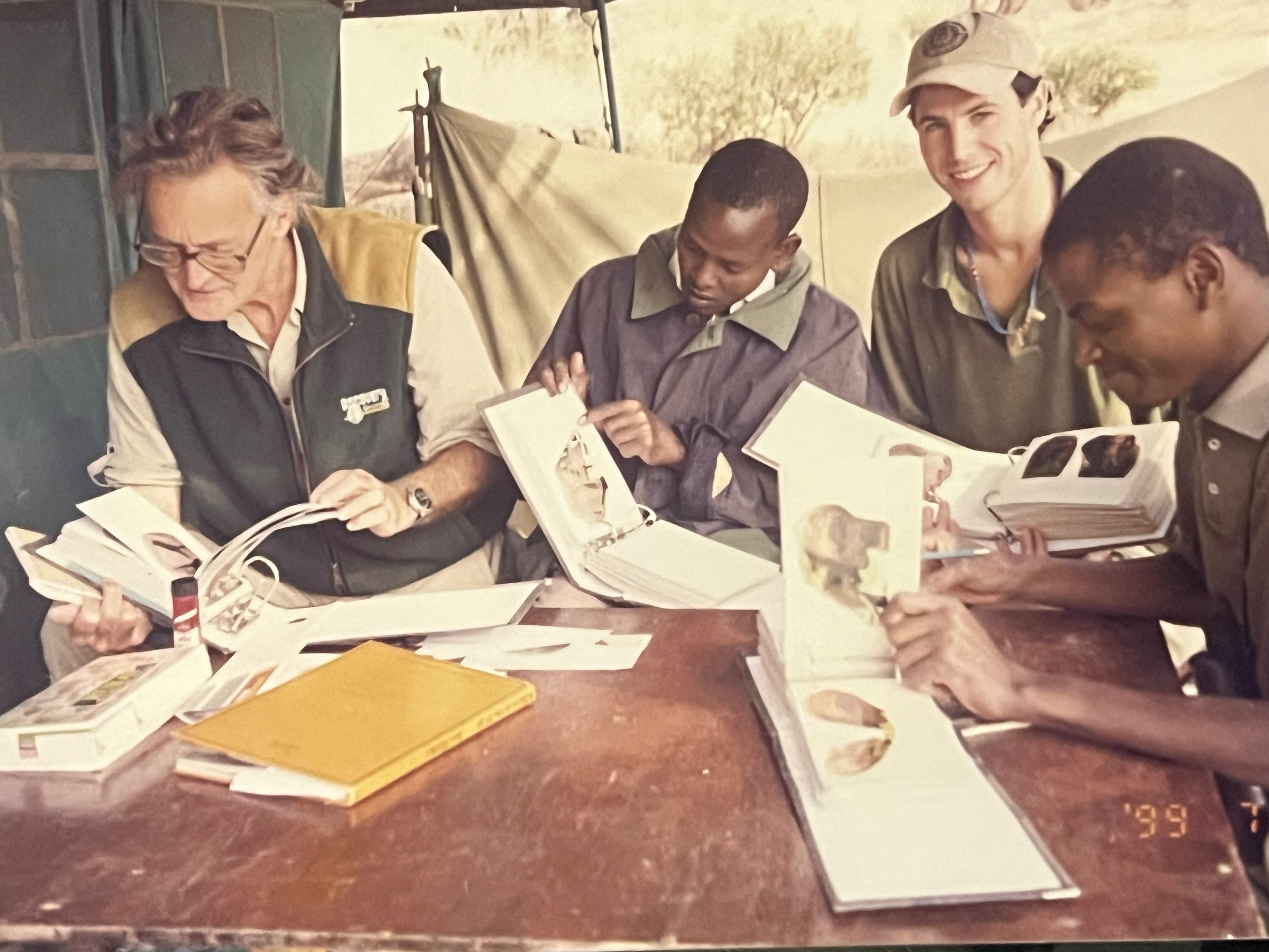 Iain Douglas-Hamilton and fellow elephant conservationists in the field