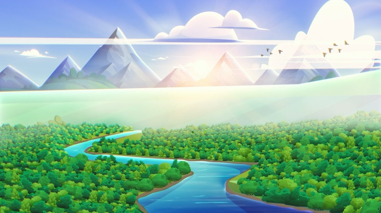 Animated image of Model Forest with mountains