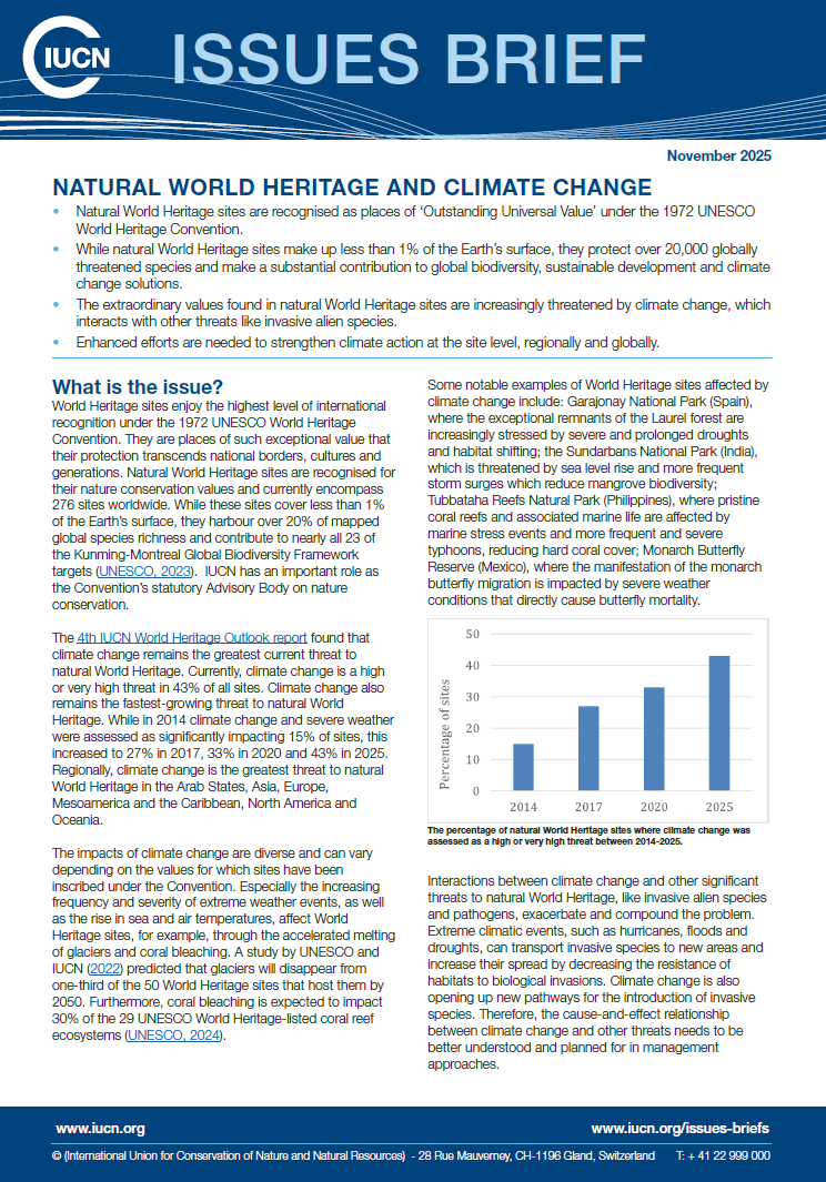 Natural World Heritage and climate change Issues Brief