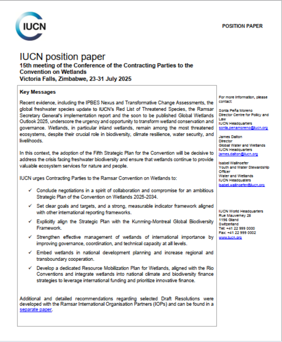 IUCN position paper Ramsar COP15 thumbnail cover